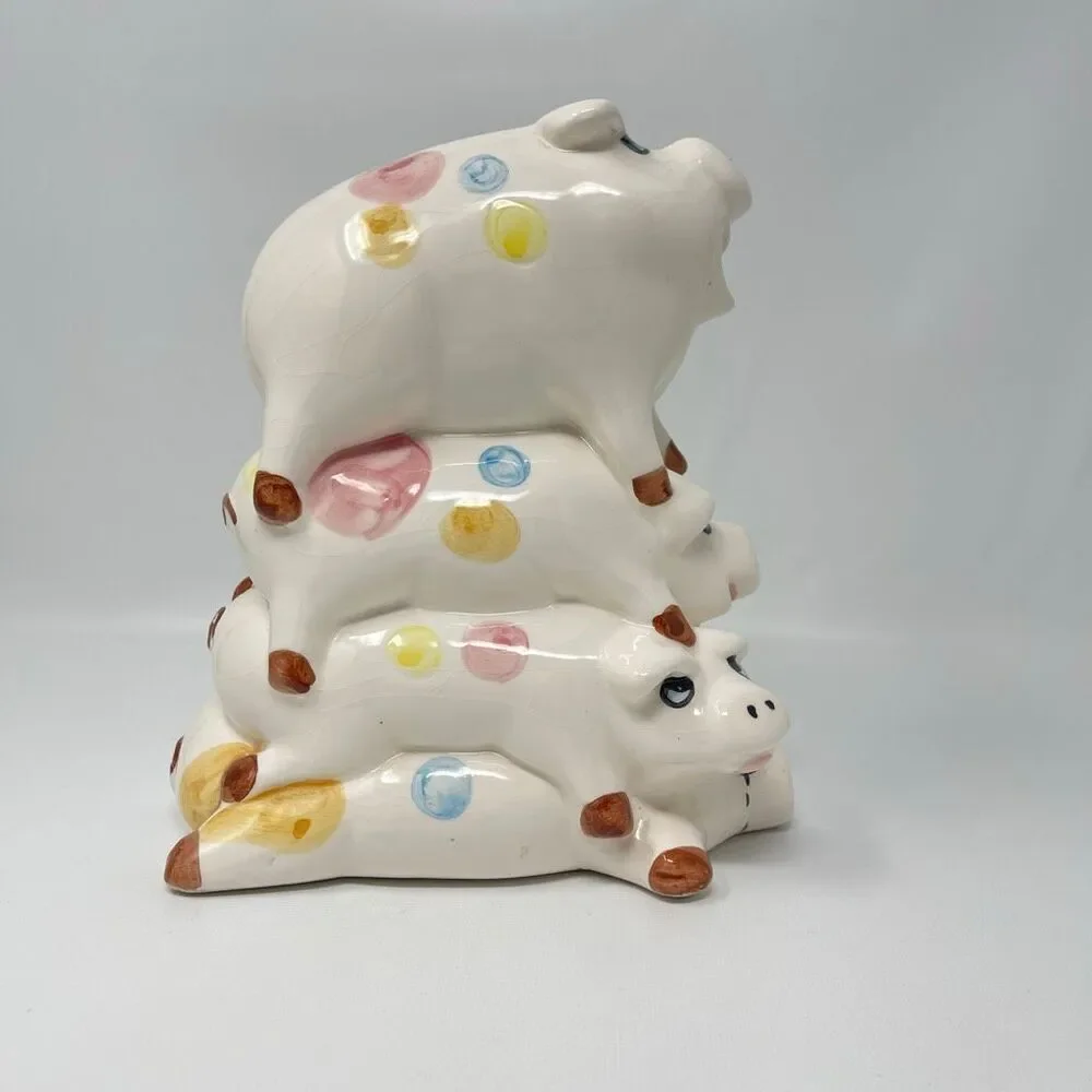 4 Pig High Ceramic Pile Pokadots Coin Bank 8